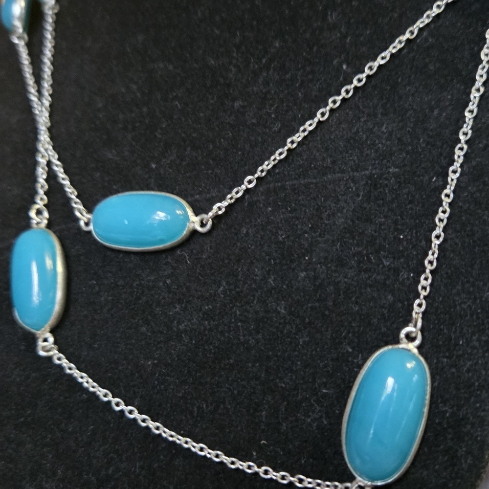 Chalcedony sterling station long station necklace 17"/34" - Picture 5 of 8